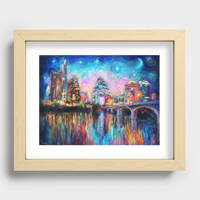 Colorful Impressionistic Austin Night Skyline cityscape painting #1  Svetlana Novikova Recessed Framed Print