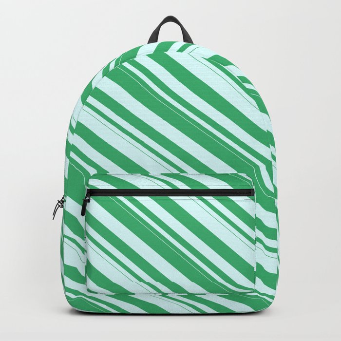 Sea Green and Light Cyan Colored Pattern of Stripes Backpack