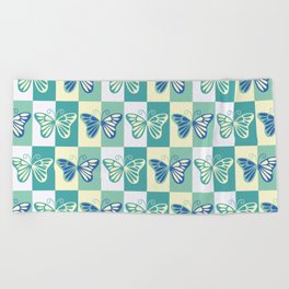 Butterfly Pattern in Turquoise, Blue, and Pale Yellow Beach Towel