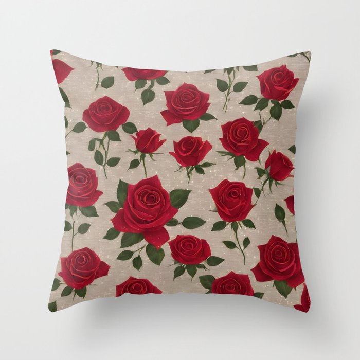 Linen Roses Beautiful Trendy Collection Throw Pillow