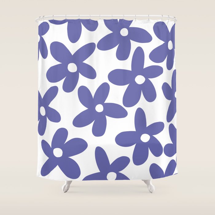 Modern Abstract Very Peri Retro Flowers Shower Curtain by LaVieClaire