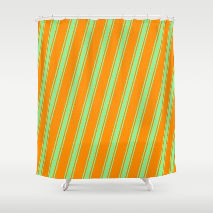 Dark Orange and Light Green Colored Lined/Striped Pattern Shower Curtain