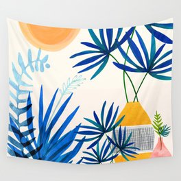 Blue Morocco Sunny Garden Wall Tapestry