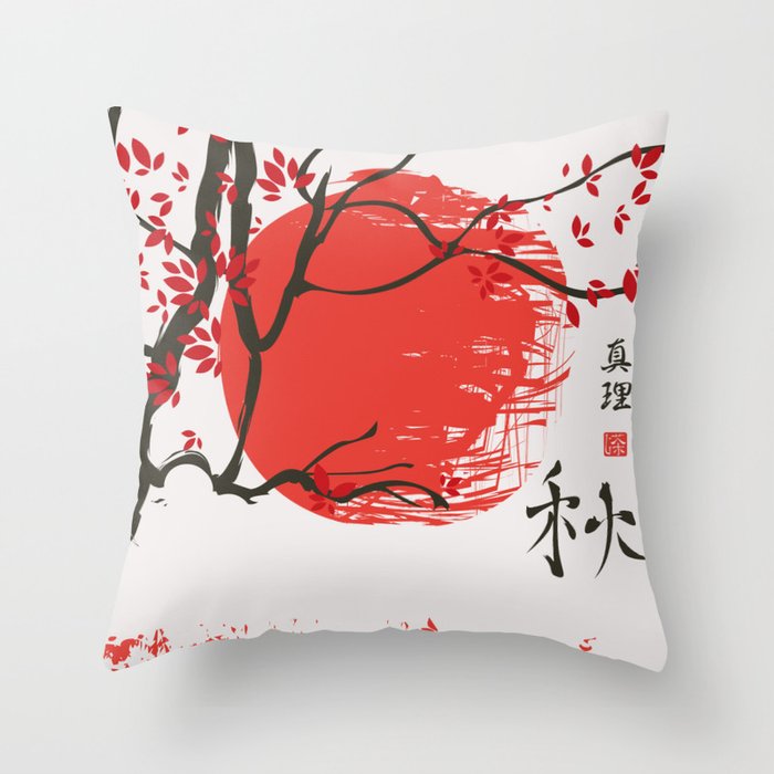 Autumn landscape with tree  Hieroglyphs autumn, truth Throw Pillow