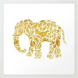 Floral Elephant in Gold Art Print