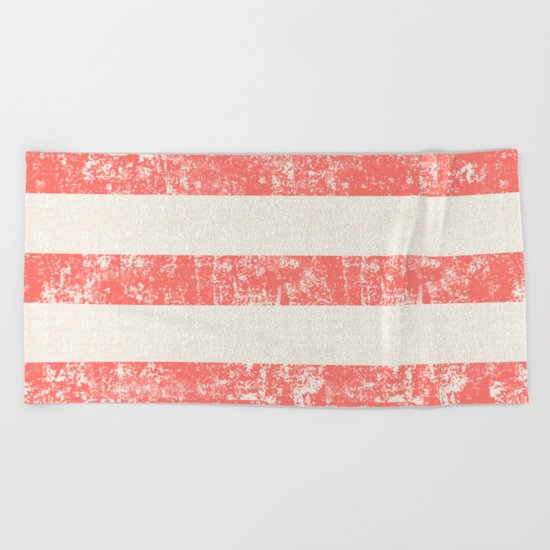 Maritime Beach Pattern- Red and White Stripes- Horizontal- Beach Towel