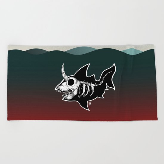 Dark Unicorn Shark Skeleton Beach Towel