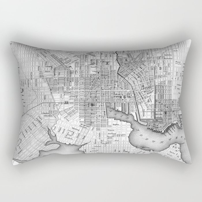 Vintage Map of Baltimore Maryland (1838) BW Rectangular Pillow