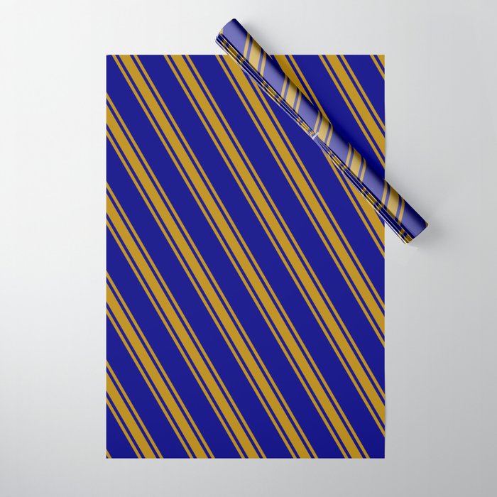 Blue & Dark Goldenrod Colored Lines Pattern Wrapping Paper
