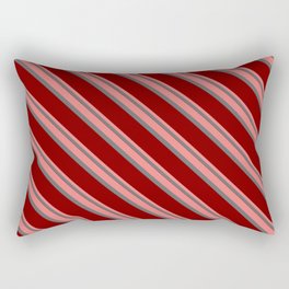 [ Thumbnail: Light Coral, Dim Grey & Maroon Colored Pattern of Stripes Rectangular Pillow ]