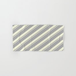 [ Thumbnail: Dark Gray & Beige Colored Striped/Lined Pattern Hand & Bath Towel ]