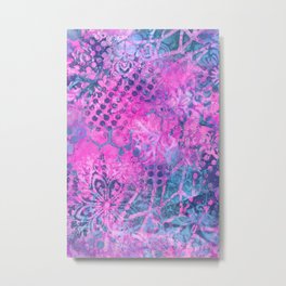 Pink and Teal Mandala Hexagon Abstract 1 Metal Print | Ink, Watercolor, Pattern, Mandala, Distressed, Painting, Geometric, Abstract, Acrylic 