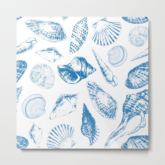 Tropical underwater creatures in blue and white Metal Print