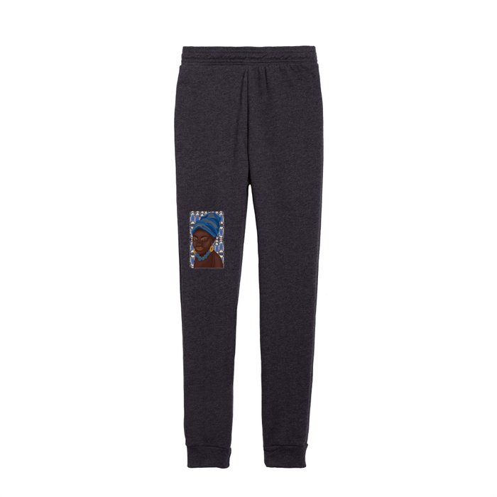 African Woman on Blue Pattern Kids Joggers