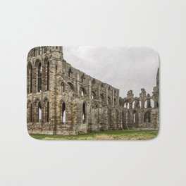 Great Britain Photography - Whitby Abbey Under The Gray Cloudy Sky Bath Mat