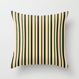 [ Thumbnail: Dark Olive Green, Tan & Black Colored Striped Pattern Throw Pillow ]