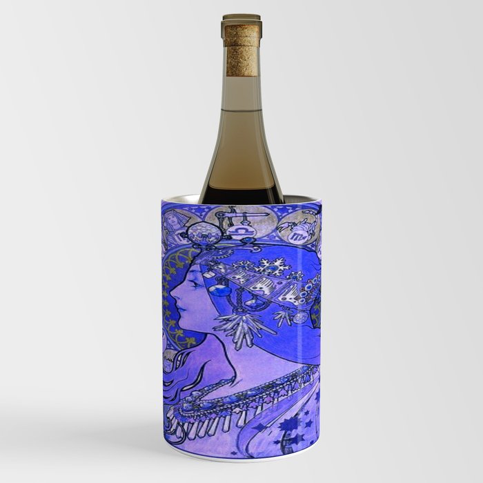 Alphonse Mucha zodiac, Blue,No.2, Wine Chiller
