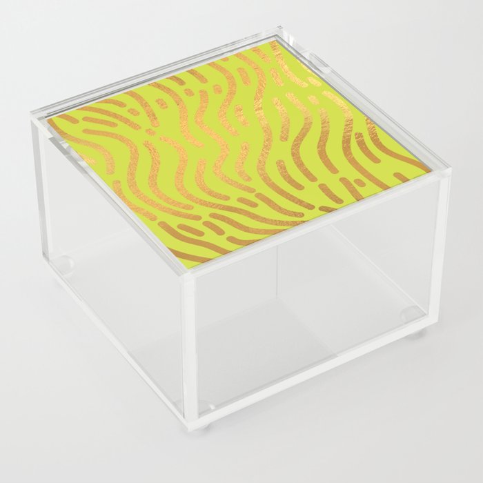 Lime Gold colored abstract lines pattern Acrylic Box