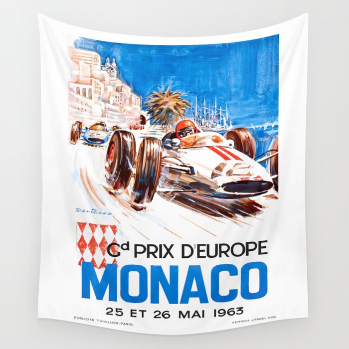 1963 Monaco Grand Prix Racing Poster Wall Tapestry