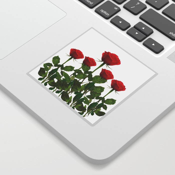 ORIGINAL GARDEN DESIGN OF RED ROSES ON WHITE Sticker