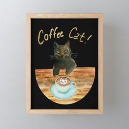 Black Cat Drinking Coffee Framed Mini Art Print