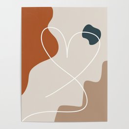 vory Minimalist Heart Line Art Canvas Print, Earthy Abstract Watercolor, Couple in Love Valentine's Day, Beige Minimalist Aesthetic Abstract, Beige Minimalist Illustration, Line Minimalis. Poster