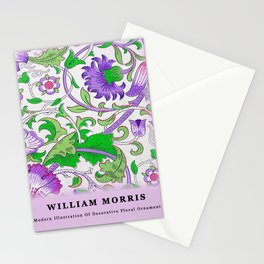 Modern William Morris Purple Green Floral Leaves Pattern  Stationery Card