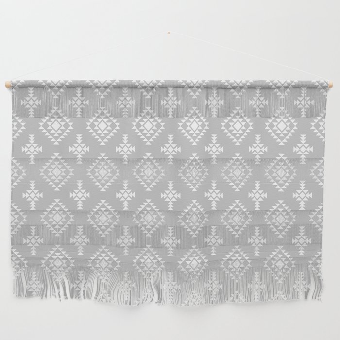 Light Grey and White Native American Tribal Pattern Wall Hanging
