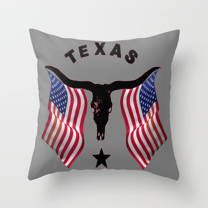 Patriotic American Flag Texas Longhorn Abstract Art Throw Pillow
