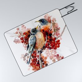 American Robins and Berries Picnic Blanket