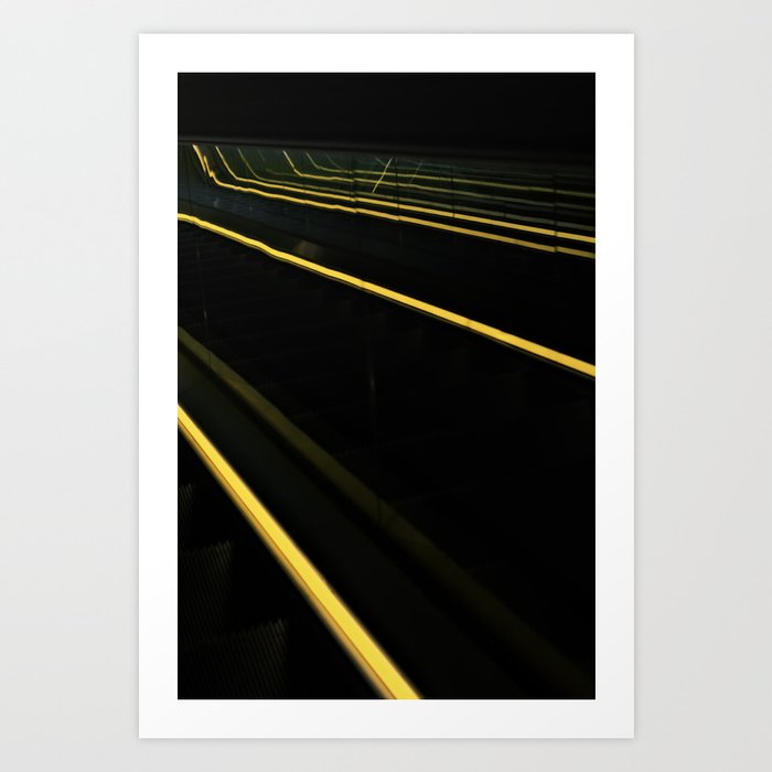 Abstract Escalator Neon Lines 2 // Yellow Art Print