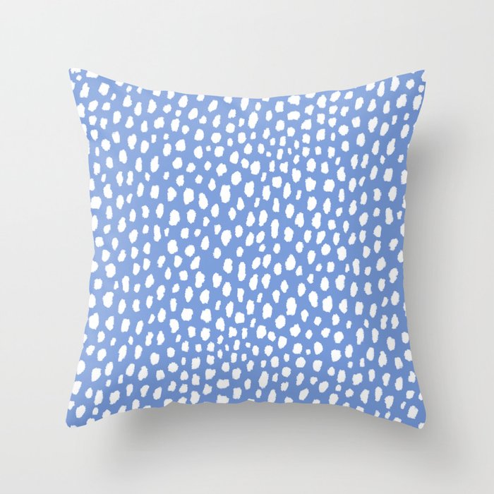 Handmade Polka Dot Paint Brush Dalmatian Pattern (white/cornflower blue) Throw Pillow