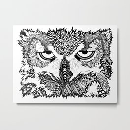 Disinterested Owl | Animal Zentangle Design | Hand-Drawn Owl Doodle | Unique Art Metal Print