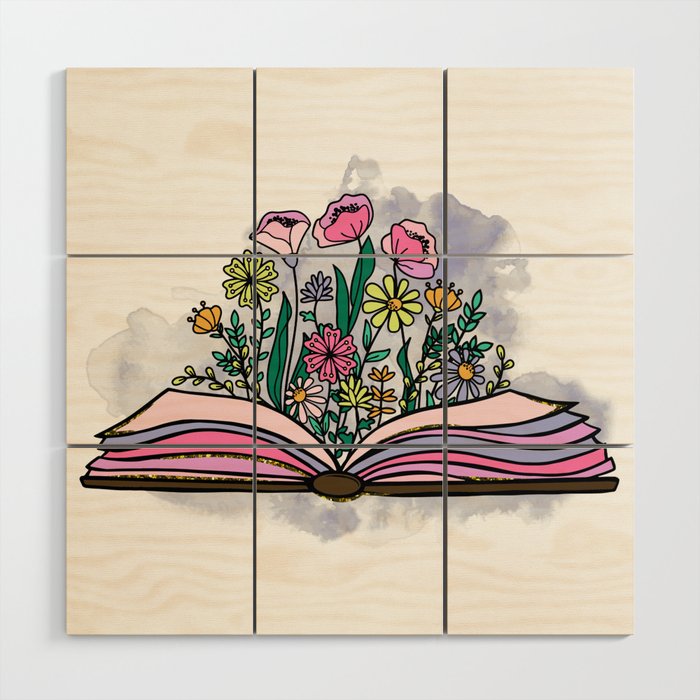 Pretty Floral Book Girly Pink Wood Wall Art