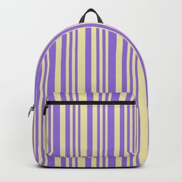 [ Thumbnail: Pale Goldenrod and Purple Colored Stripes/Lines Pattern Backpack ]