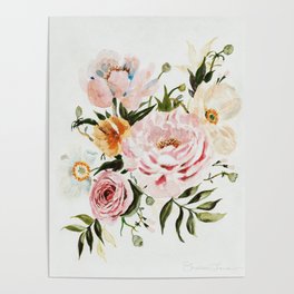 Loose Peonies & Poppies Floral Bouquet Poster