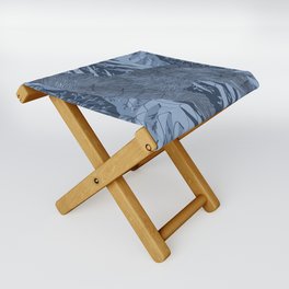 Blue Howling wolf in the flowery forest Folding Stool