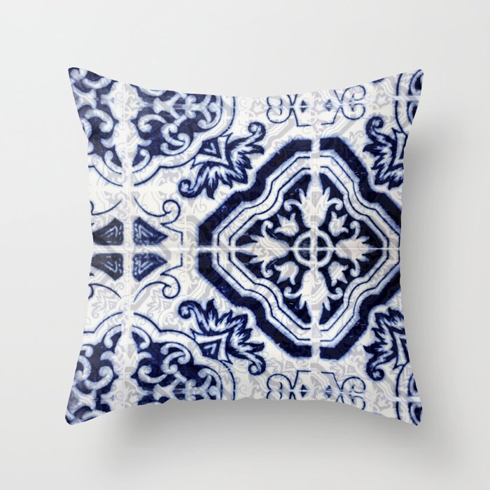 Azulejo Vi Portuguese Hand Painted Tiles Throw Pillow By Ingz