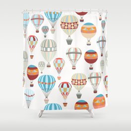 Adventure illustration pattern with air balloons in vintage hipster style Shower Curtain | Retro, Vintage, Graphicdesign, Decorative, Traditional, Shape, Illustration, Design, Hipster, Free 
