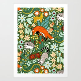 Textured Woodland Pattern - Forest Green Art Print