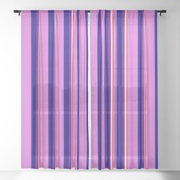 [ Thumbnail: Deep Pink, Beige, Purple, Dark Blue, and Orchid Colored Stripes Pattern Sheer Curtain ]
