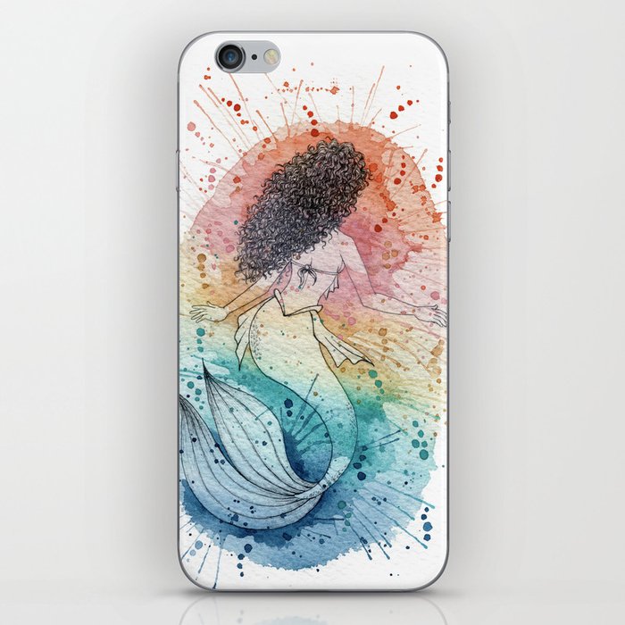 Sunset Curly Mermaid iPhone Skin