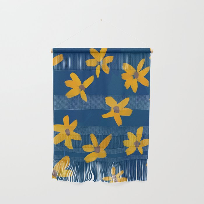 Flowers On Blue Pastel Wall Hanging