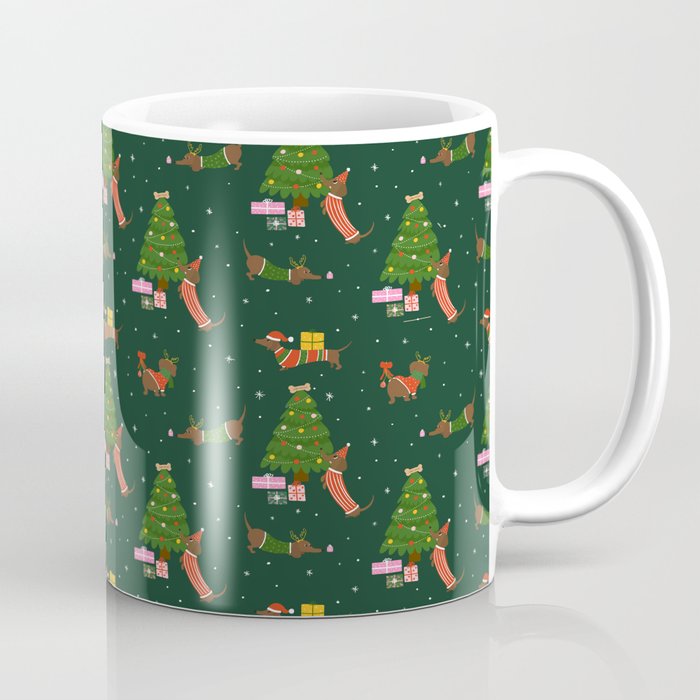 Christmas Dachshunds - Green Coffee Mug