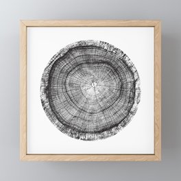 Detailed black and white reclaimed wood tree with circle growth rings pattern Framed Mini Art Print