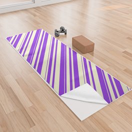 [ Thumbnail: Purple & Light Yellow Colored Stripes/Lines Pattern Yoga Towel ]