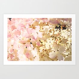Flower Mosaic Millennial Pink and Golden Yellow Abstract Art | Honey Comb | Geometric Art Print