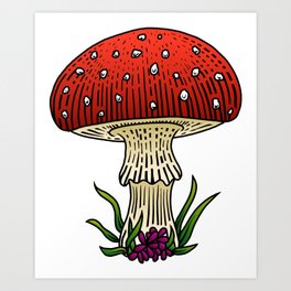 Retro Influenced Mushroom Art Print