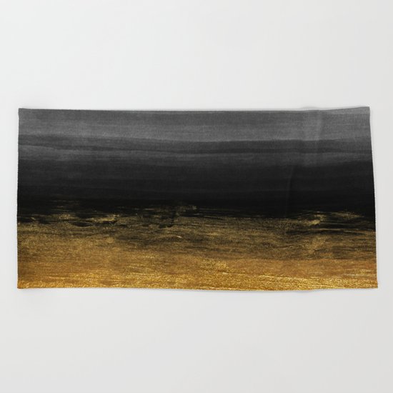 Black and Gold grunge stripes on clear white backround I - Stripe- Striped Beach Towel