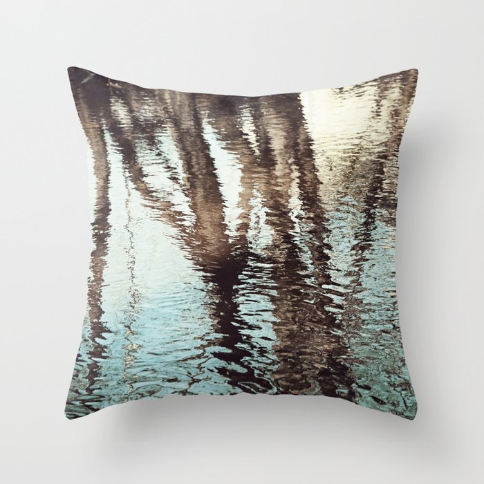 Blue Brown Abstract Water Reflections Photography Water Ripples Tree Lake Reflection Photo Throw Pillow By Carolyncochrane Society6